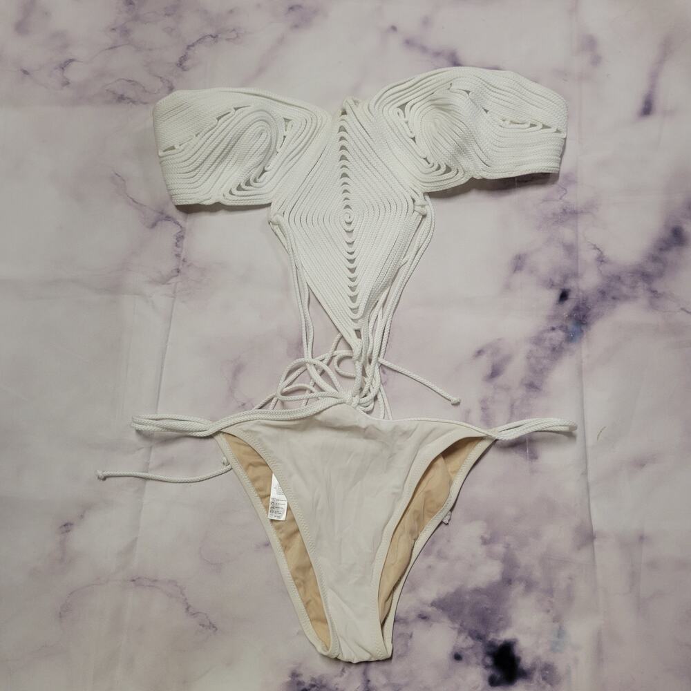 La Perla White Macramé One-Piece Swimsuit